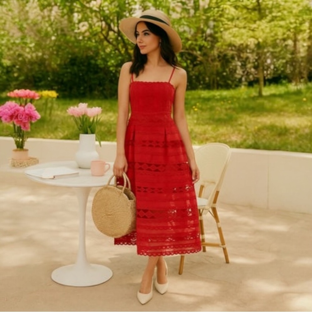Hyacinth House by Tuckernuck Red Lace Marlee Midi Dress Womens XL Cocktail